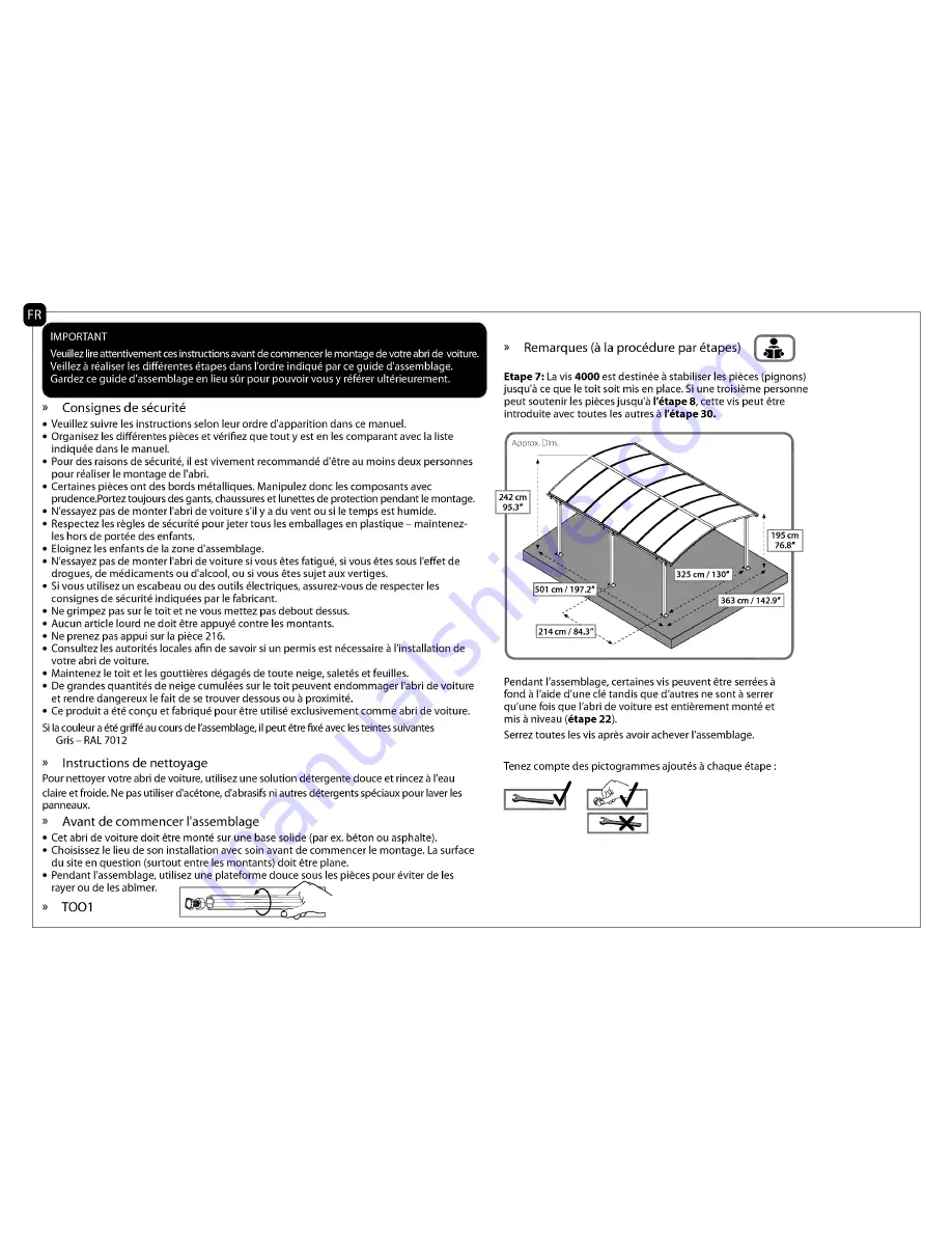 Palram Arcadia 5000 Carport Assembly Instructions Manual Download Page 3