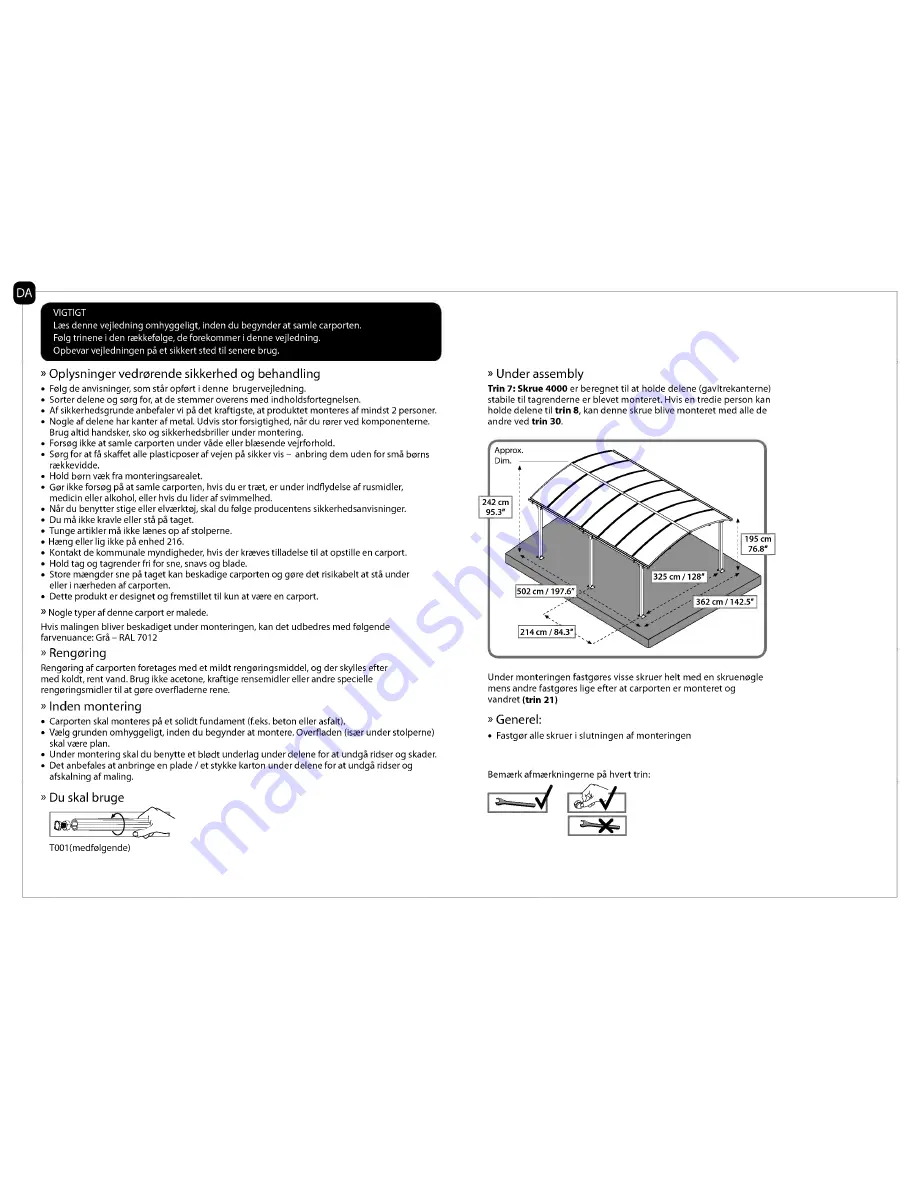 Palram Arcadia 5000 Carport Assembly Instructions Manual Download Page 7