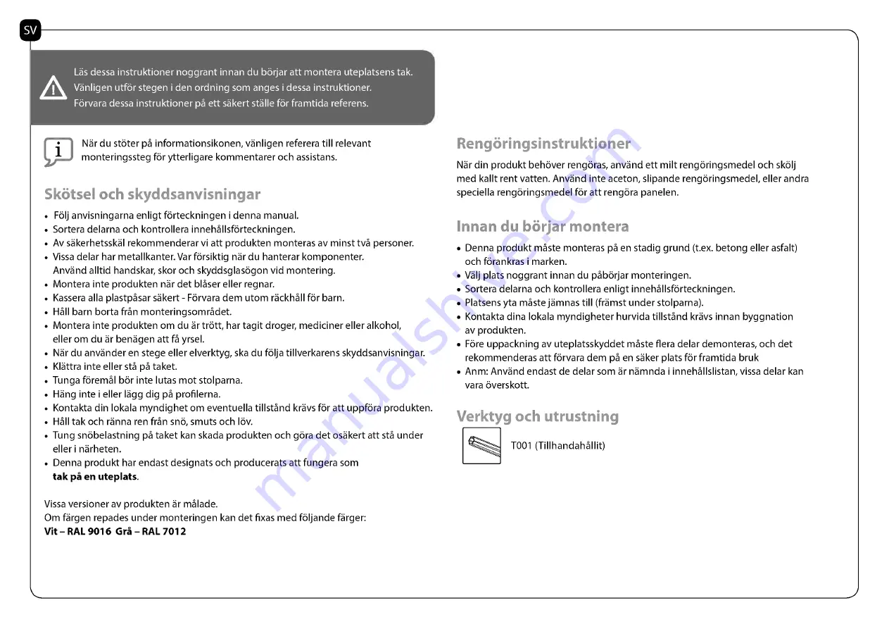 Palram Feria 3x3 Assembly Instructions Manual Download Page 16