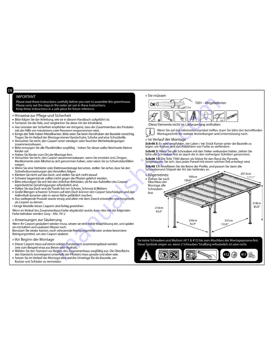 Palram Verona 5000 Carport Assembly Instructions Manual Download Page 6