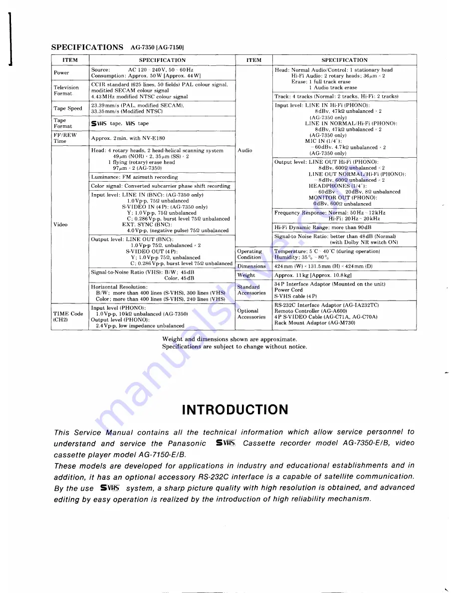 Panasonic AG-7150 Service Manual Download Page 2