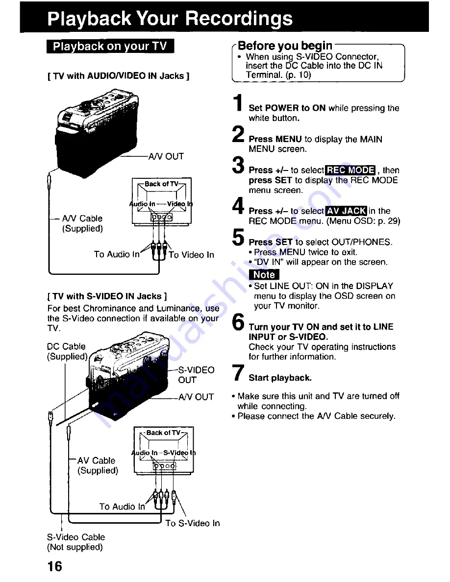 Panasonic AG-DV11DC P Operating Instructions Manual Download Page 16