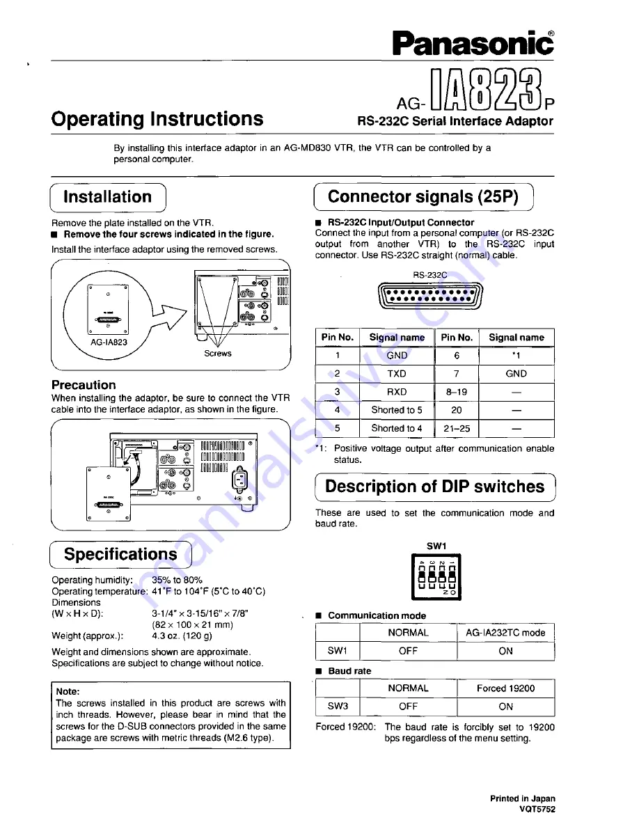 Panasonic AG-IA823P Operating Instructions Download Page 1