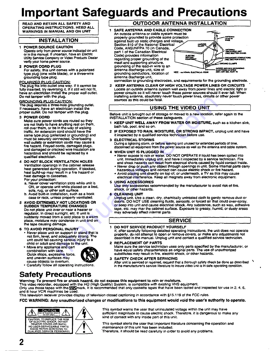 Panasonic AG513D - COMBINATION - VCR Operating Instructions Manual Download Page 2