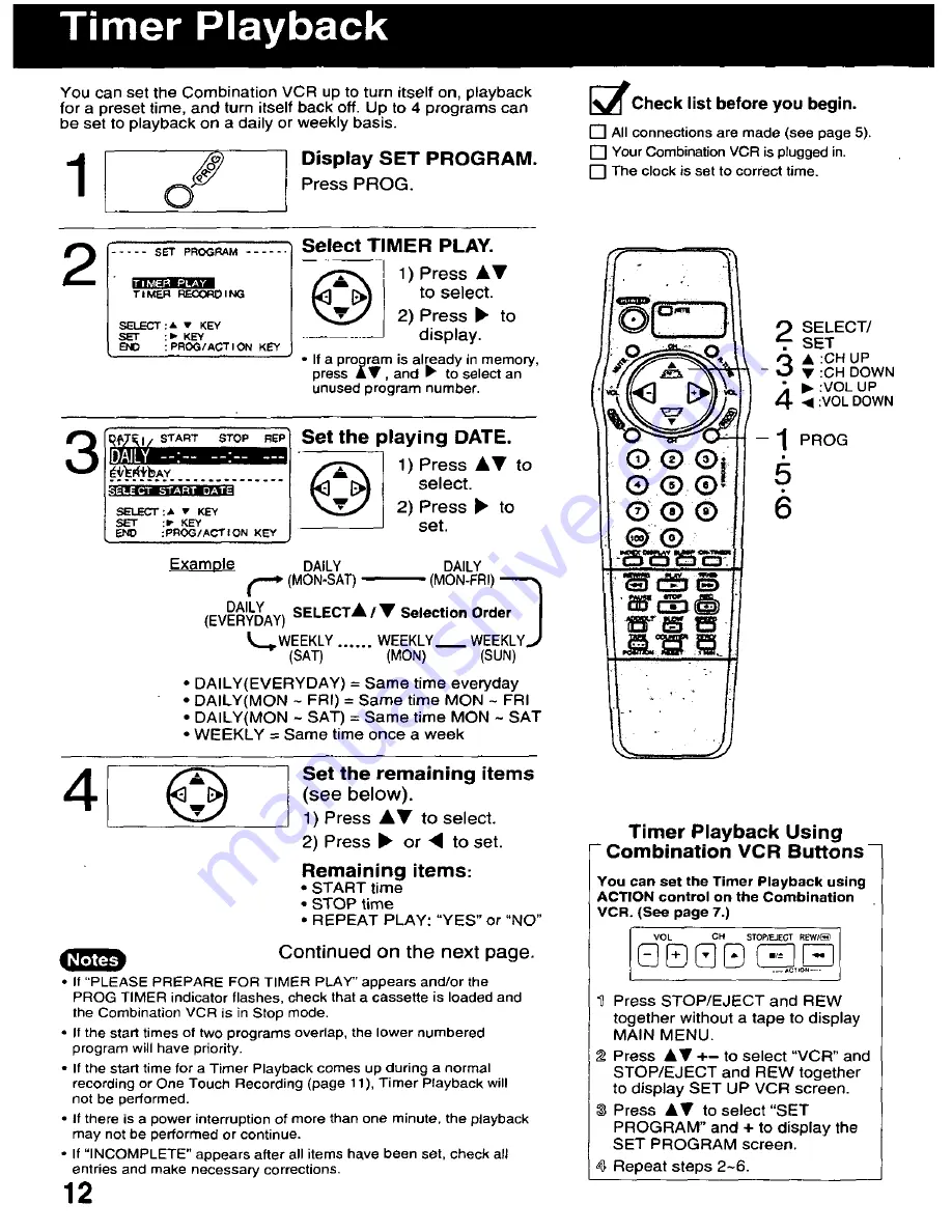 Panasonic AG513D - COMBINATION - VCR Operating Instructions Manual Download Page 12