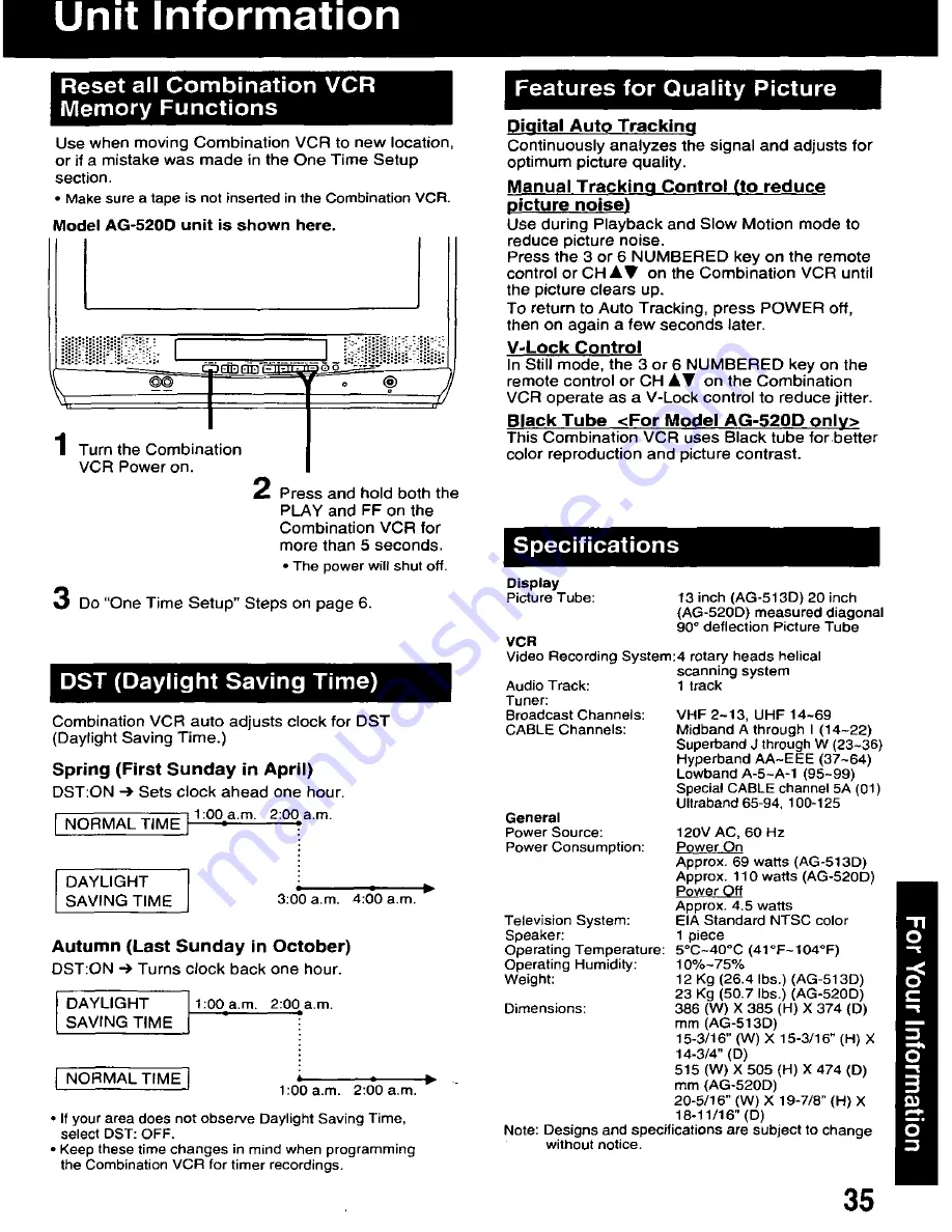 Panasonic AG513D - COMBINATION - VCR Operating Instructions Manual Download Page 35