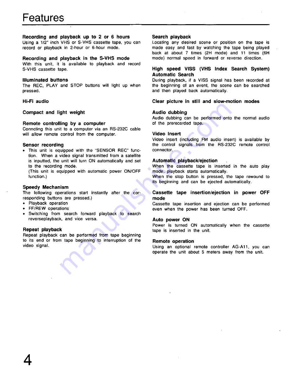 Panasonic AG5700K - SVHS Operating Instructions Manual Download Page 4