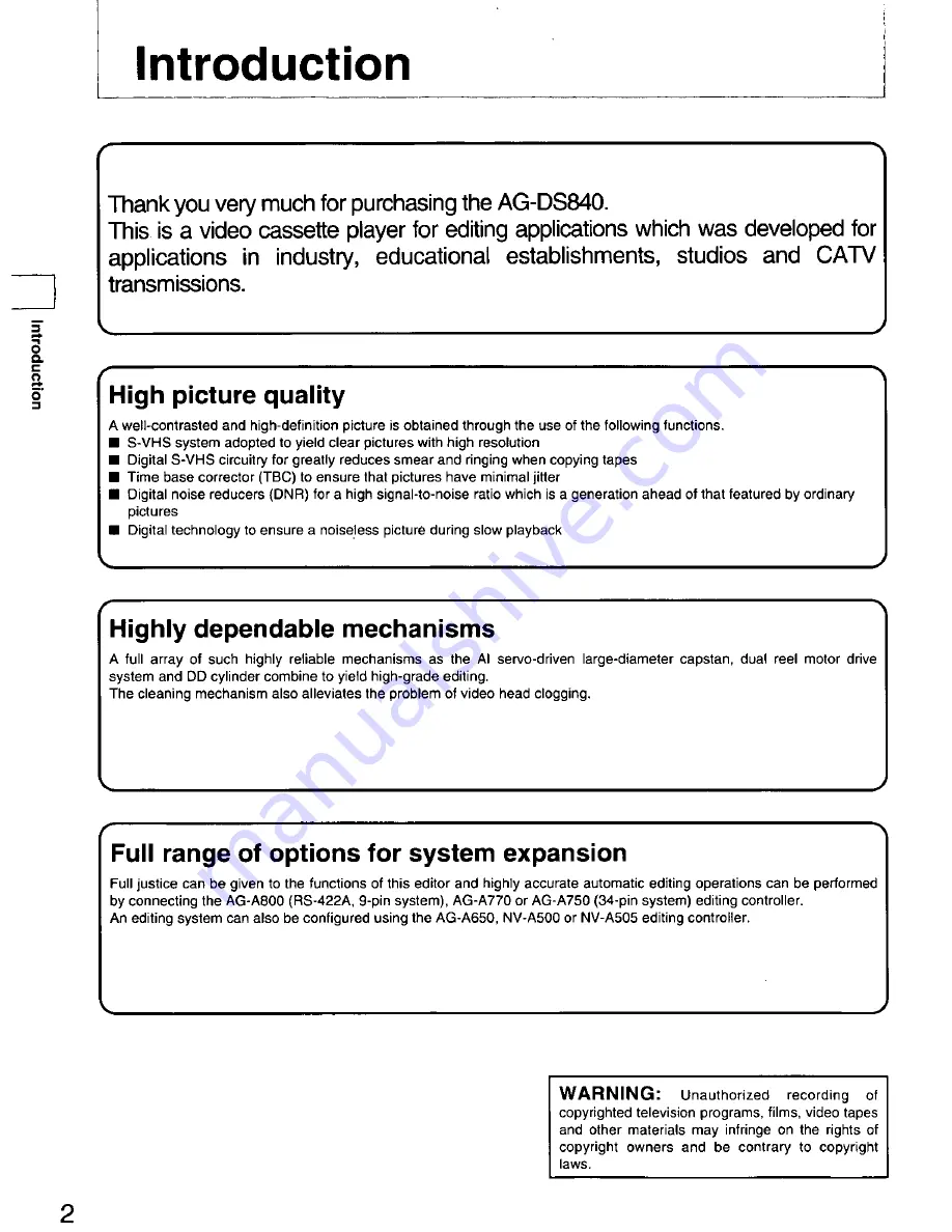 Panasonic AGDS840 - SVHS VIDEO PLAYER Operating Instructions Manual Download Page 2