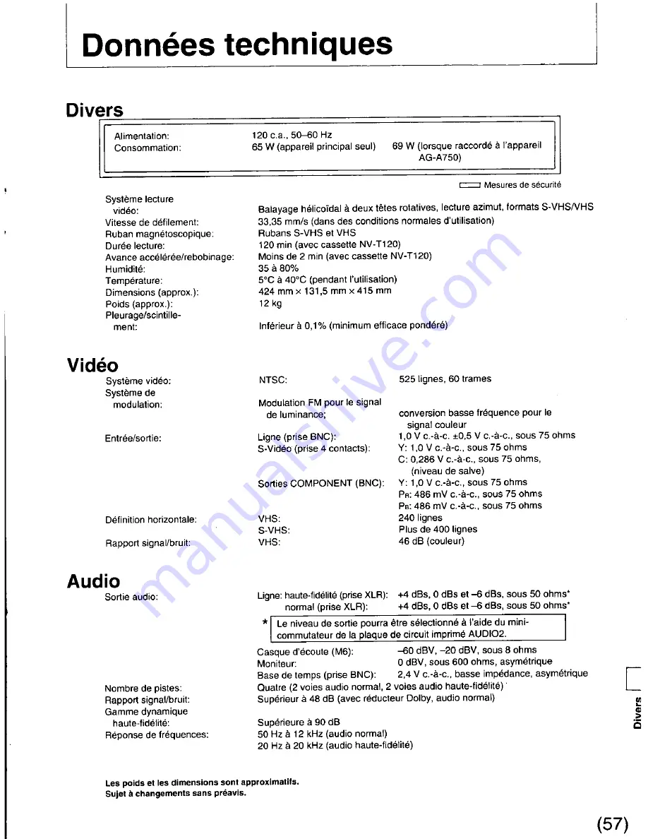 Panasonic AGDS840 - SVHS VIDEO PLAYER Operating Instructions Manual Download Page 115