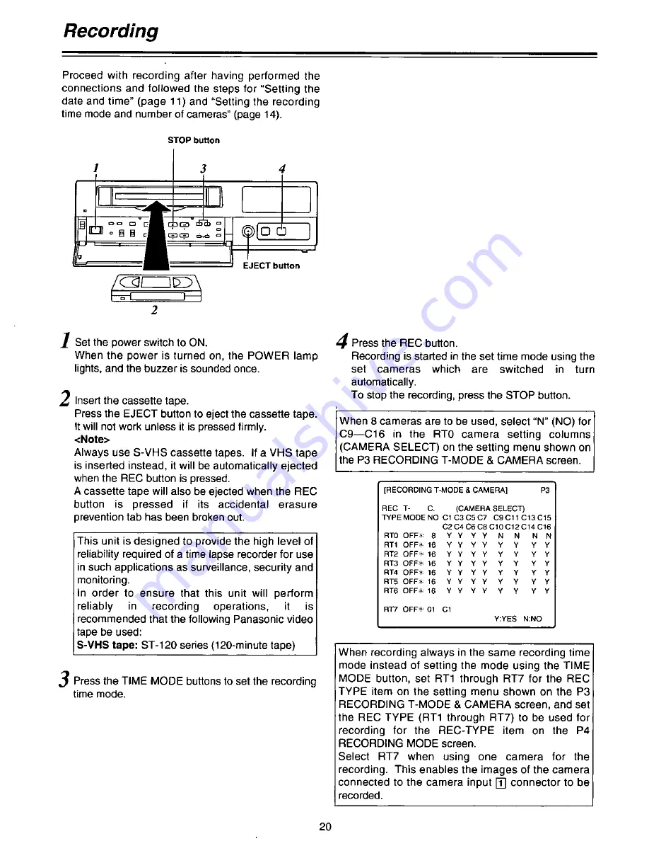 Panasonic AGDTL1P - TIME LAPSE RECORDER Operating Instructions Manual Download Page 20