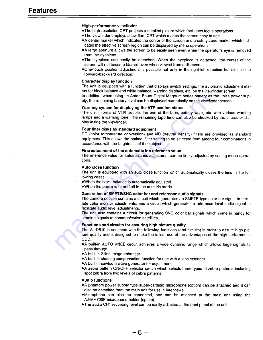 Panasonic AJD810 - DVCPRO DIG CAMERA Operating Instructions Manual Download Page 6