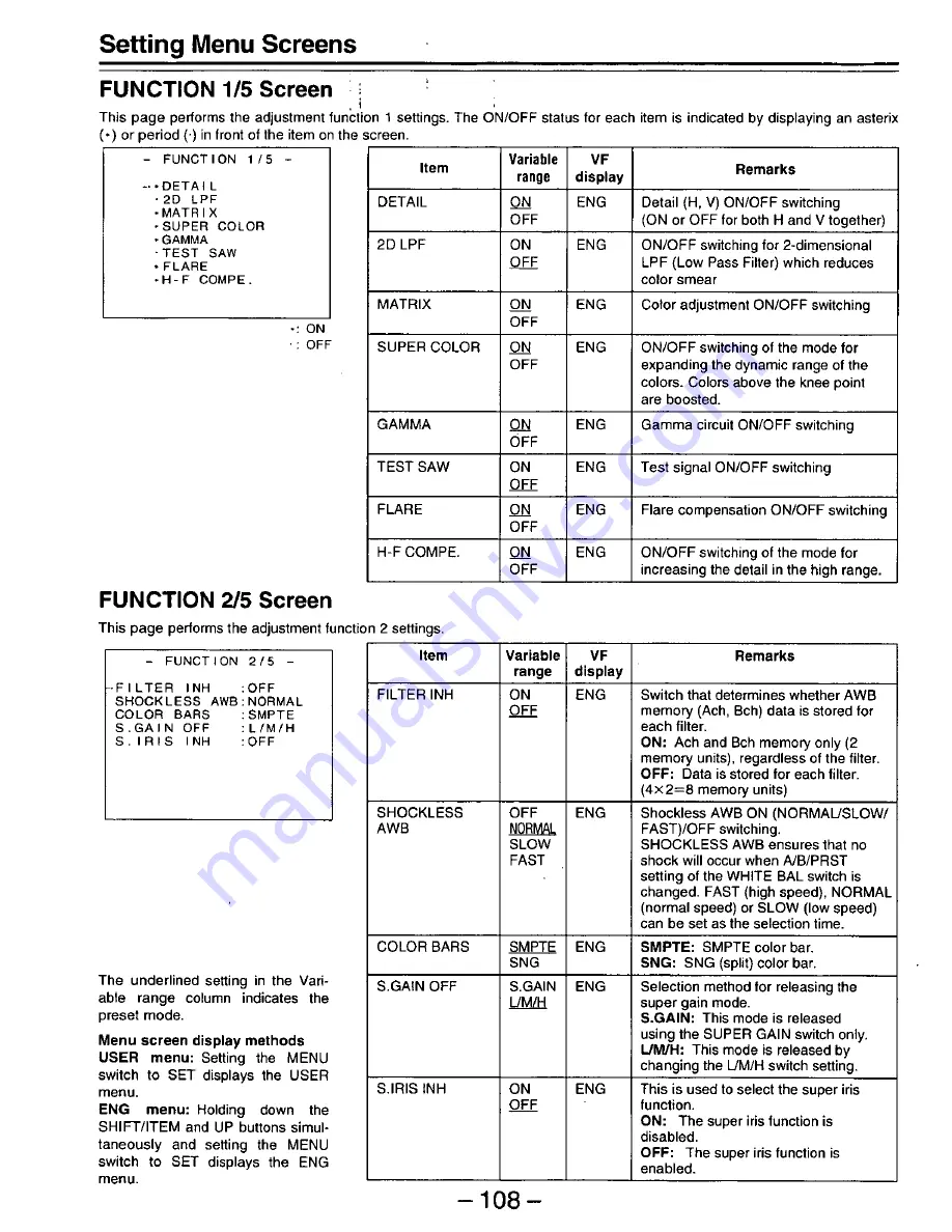 Panasonic AJD810 - DVCPRO DIG CAMERA Operating Instructions Manual Download Page 108