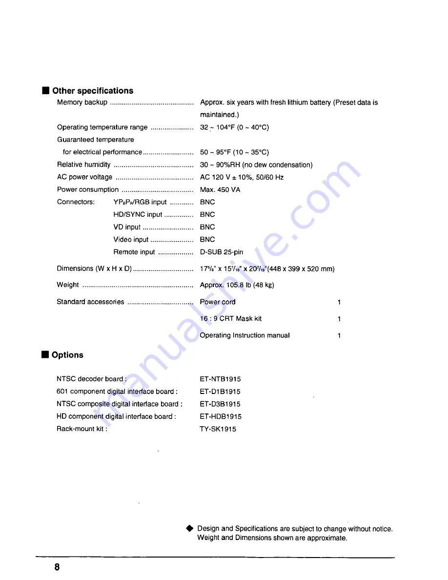 Panasonic ATH1915DA - BROADCAST MONITOR Operating Instructions Manual Download Page 8