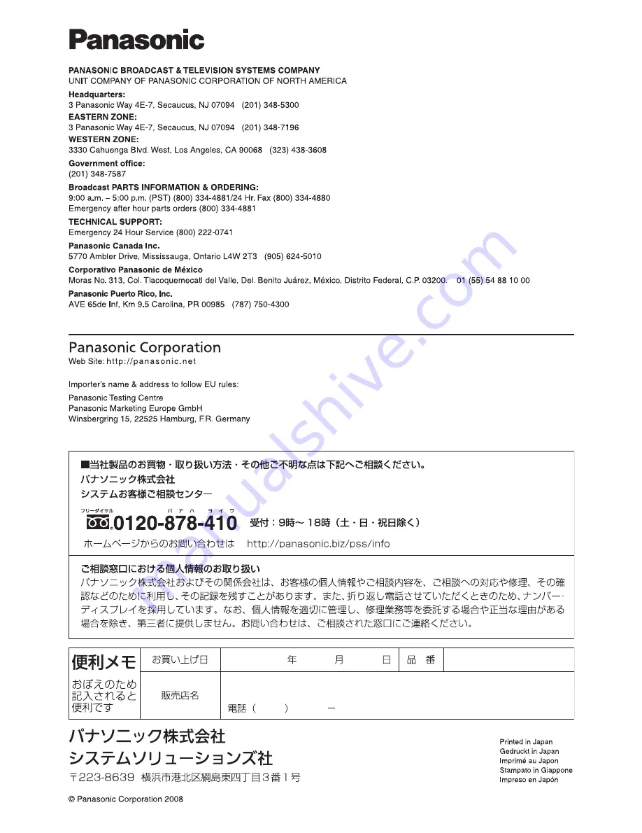 Panasonic AW-LZ17MD9AG Operating Instructions Manual Download Page 20