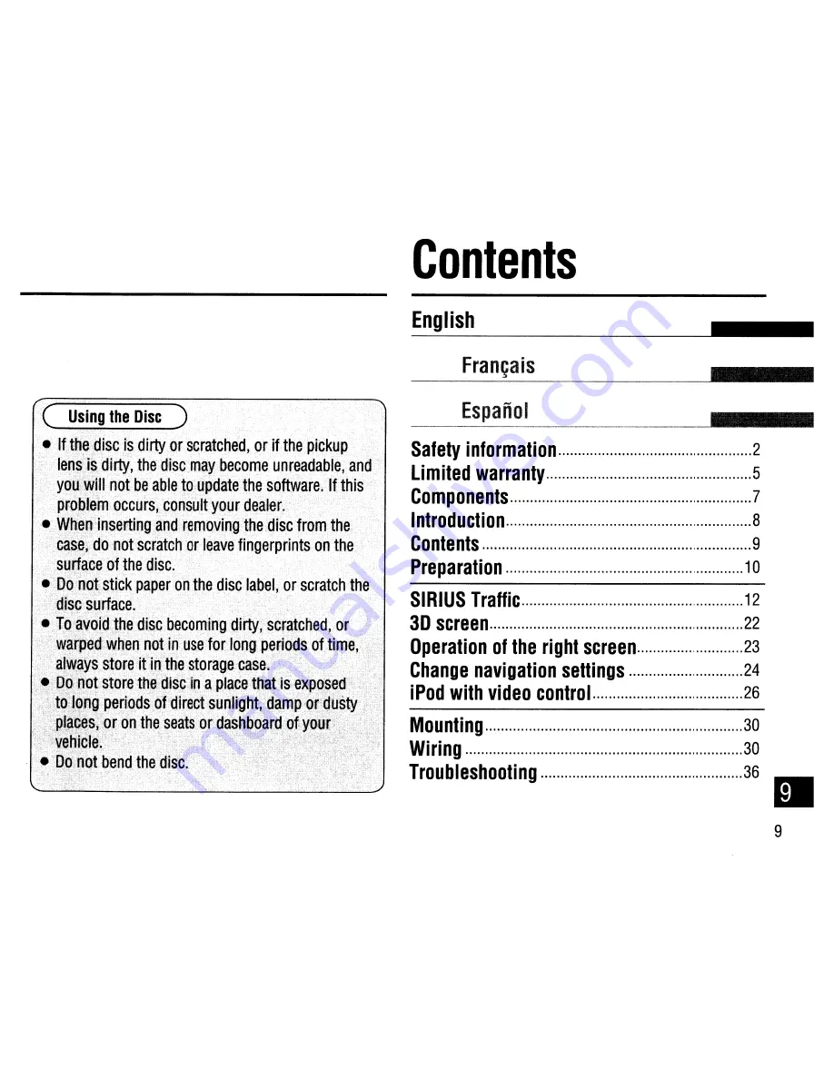 Panasonic CA-LSR10U - Sirius Satellite Radio Receiver Operating Instructions Manual Download Page 9