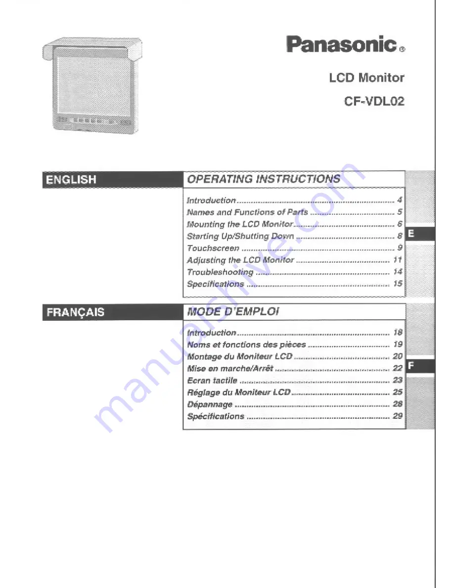 Panasonic CFVDL02 - LCD MONITOR/ LPTP Скачать руководство пользователя страница 1