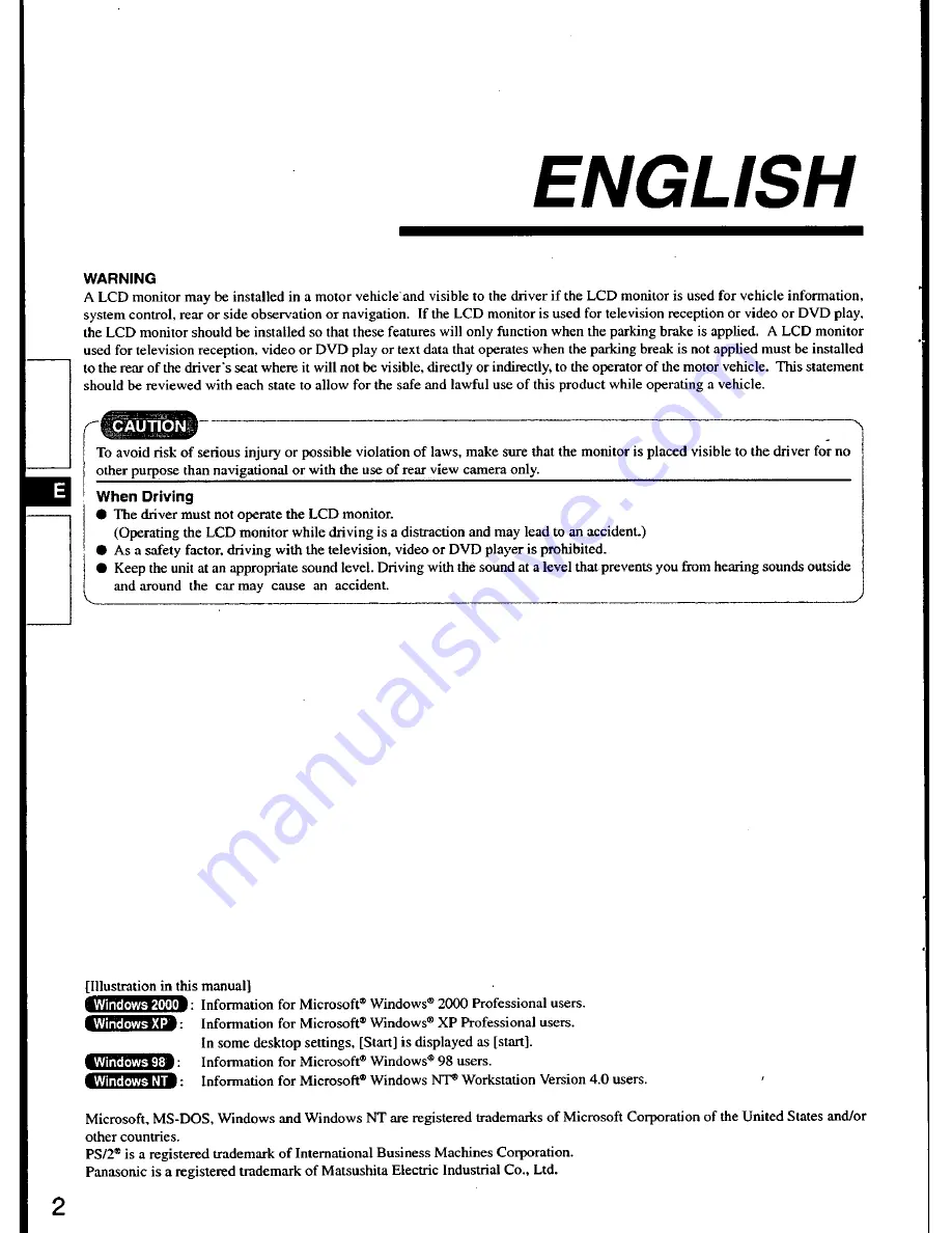 Panasonic CFVDL02 - LCD MONITOR/ LPTP Скачать руководство пользователя страница 2