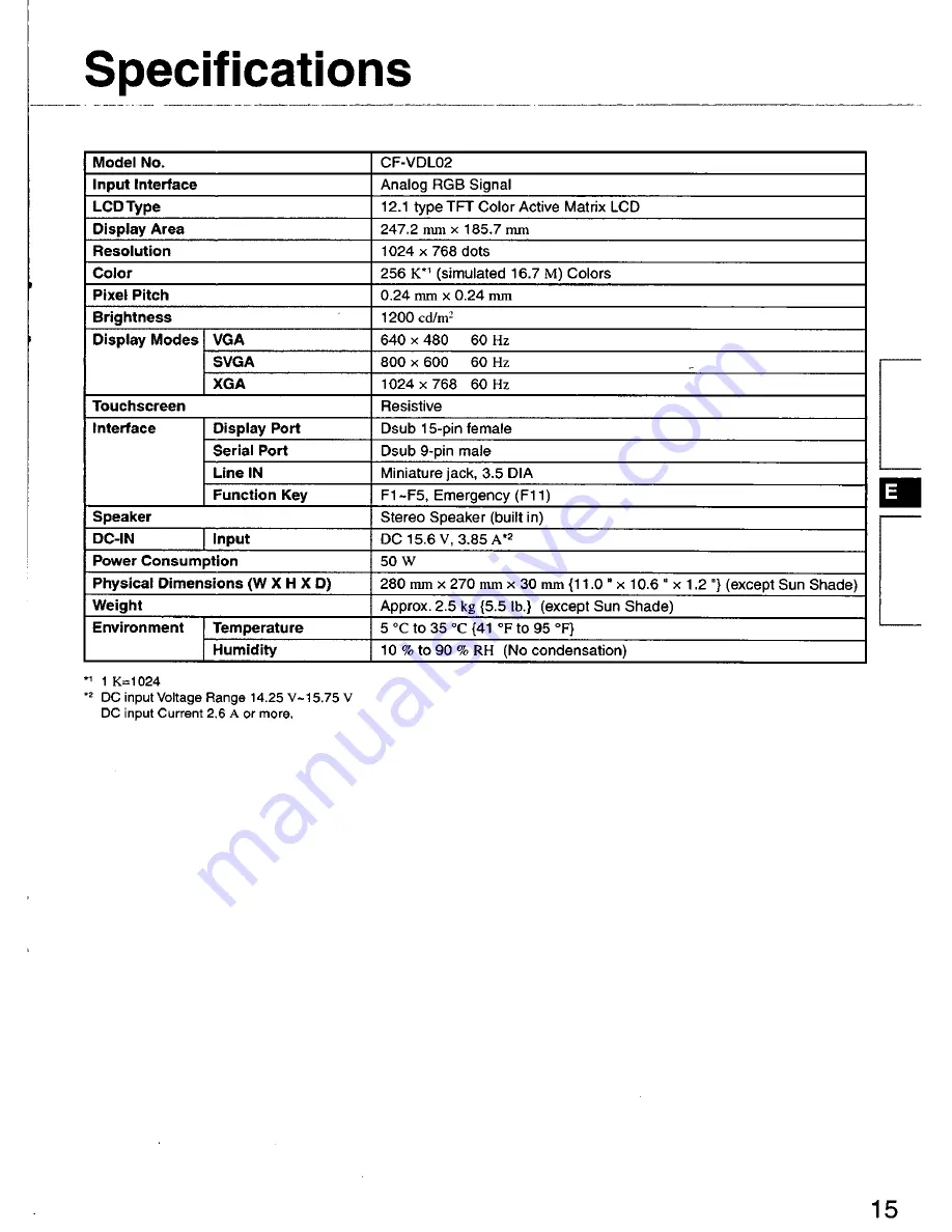 Panasonic CFVDL02 - LCD MONITOR/ LPTP Operating Instructions Manual Download Page 15