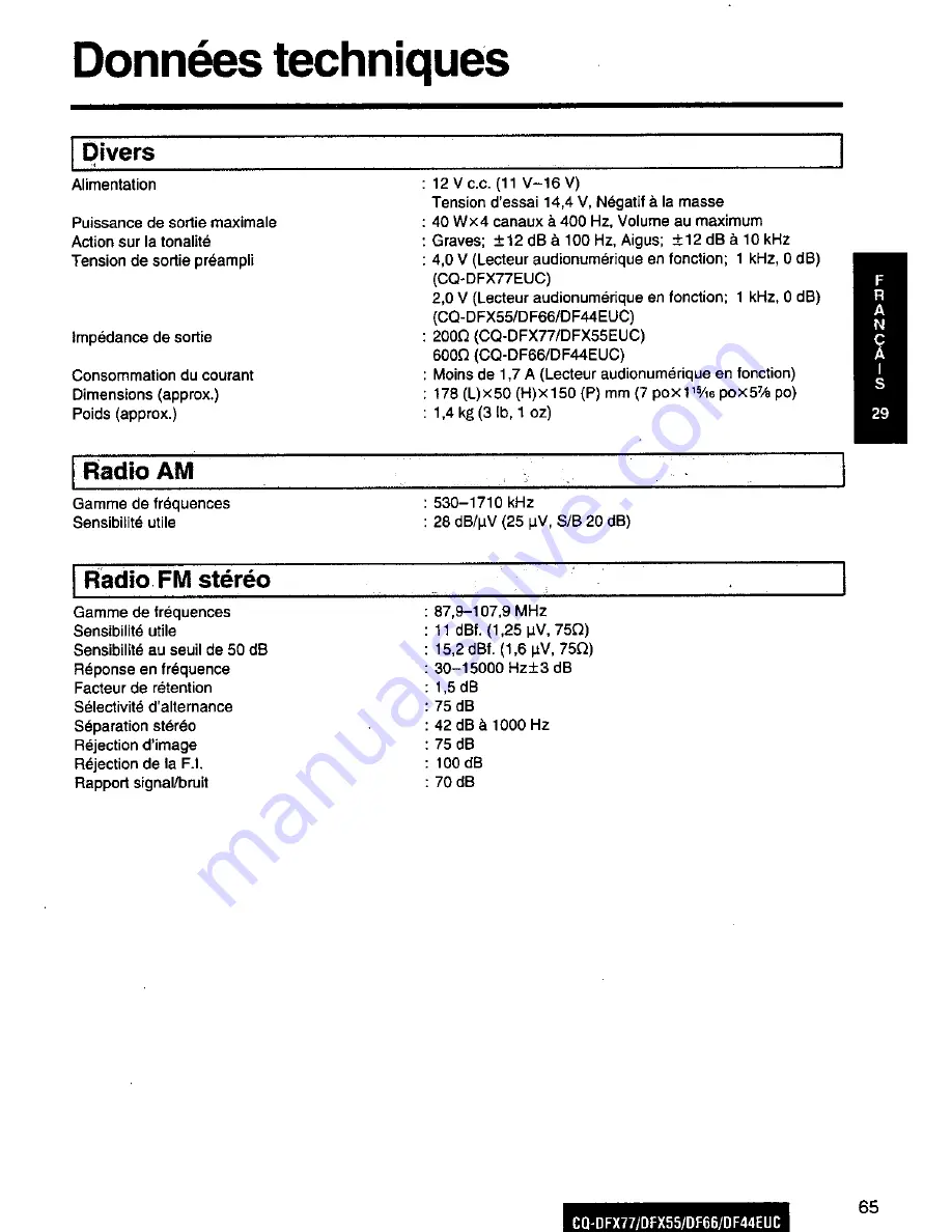 Panasonic CQ-DF44 Operating Instructions Manual Download Page 65