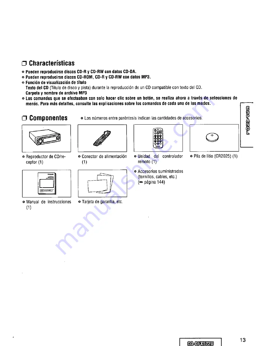 Panasonic CQ-DFX572U Operating Instructions Manual Download Page 13