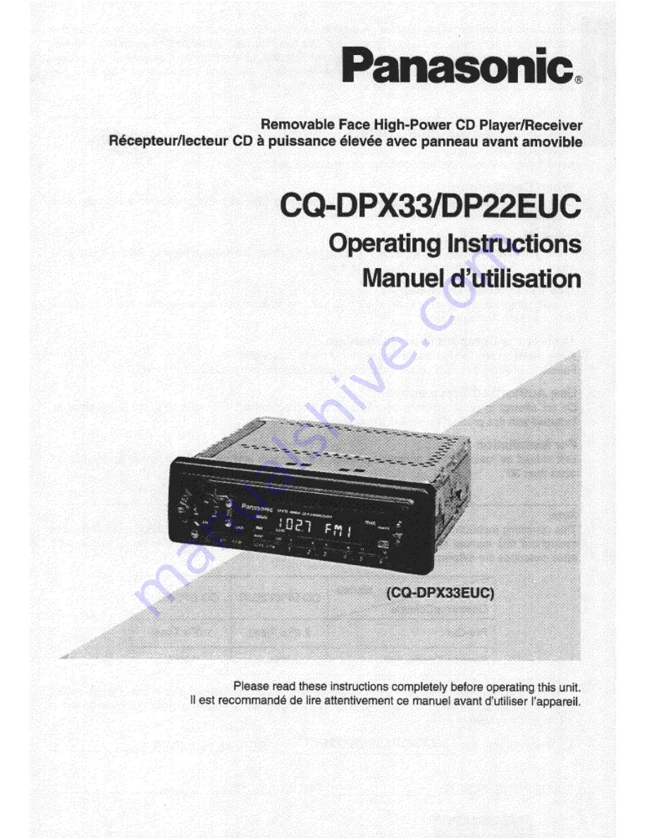 Panasonic CQ-DP22 Operating Скачать руководство пользователя страница 1