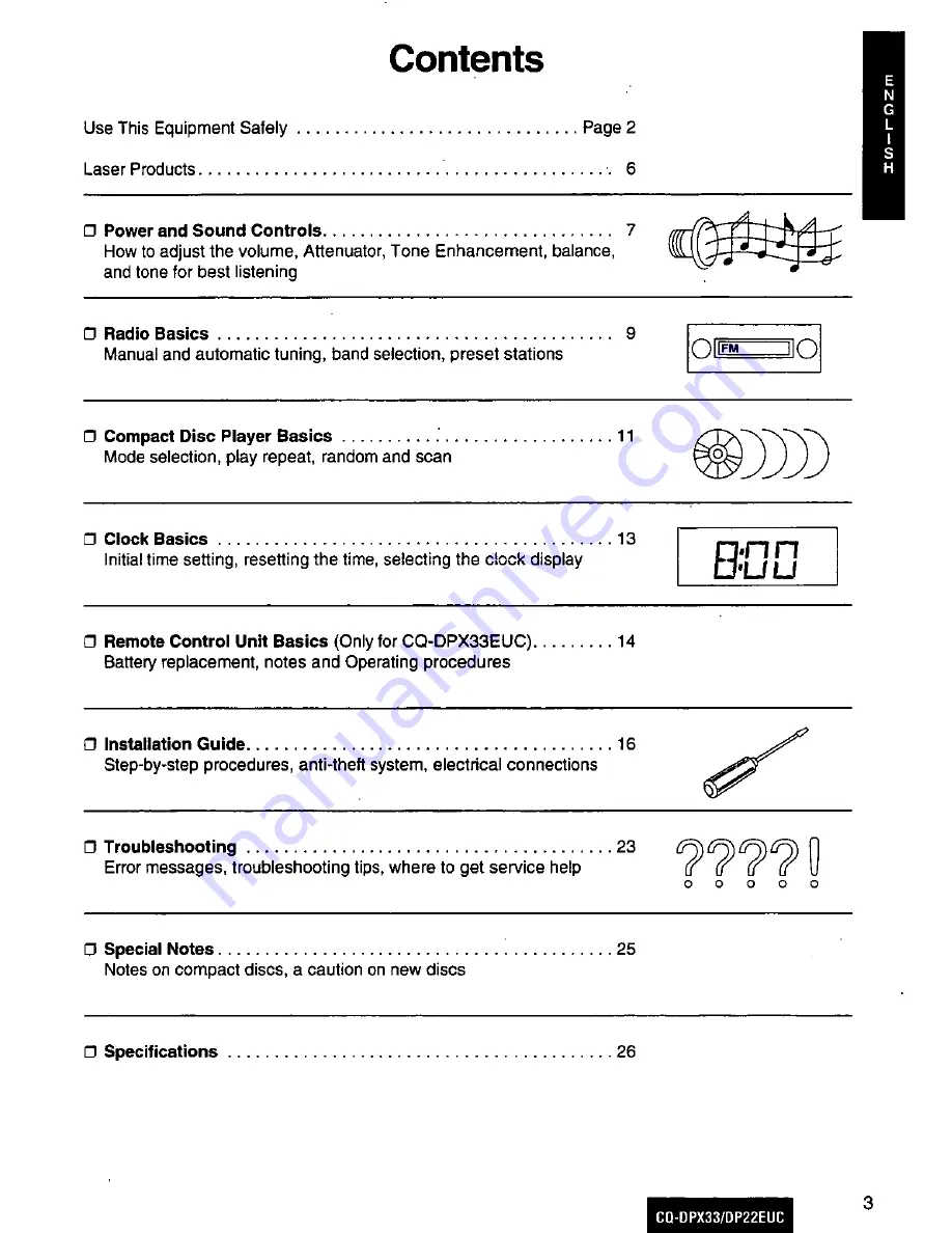 Panasonic CQ-DP22 Operating Operating Instructions Manual Download Page 3