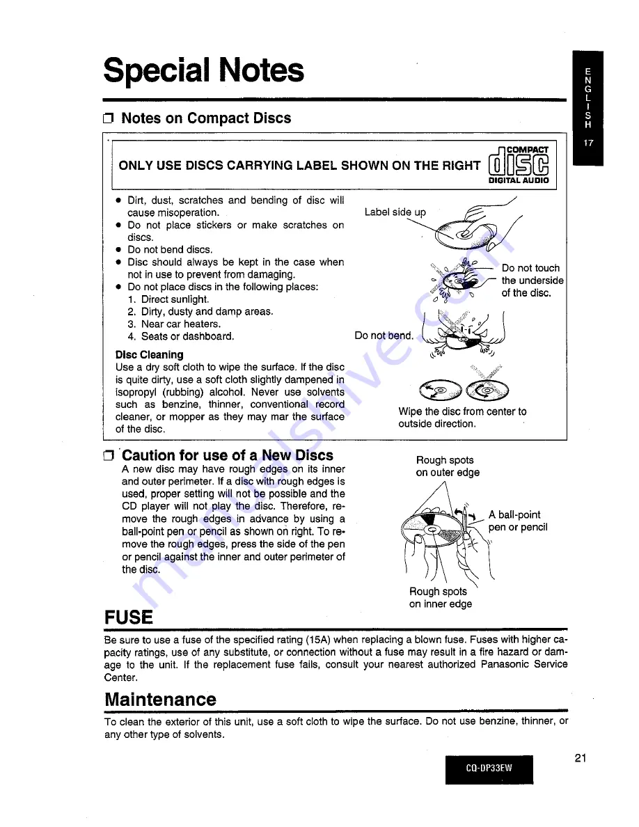 Panasonic CQ-DP33EW Operating Instructions Manual Download Page 19