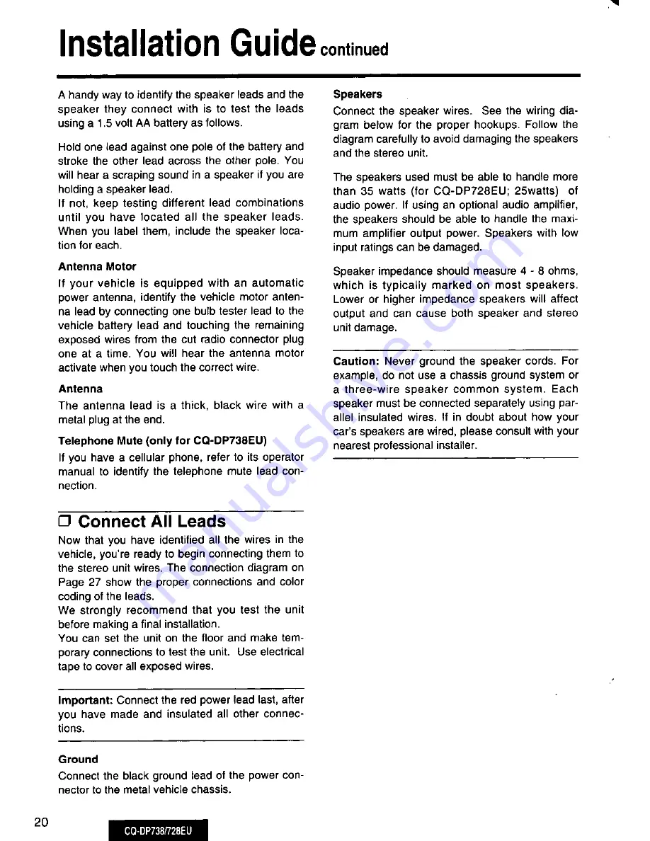 Panasonic CQ-DP728EU User Manual Download Page 20