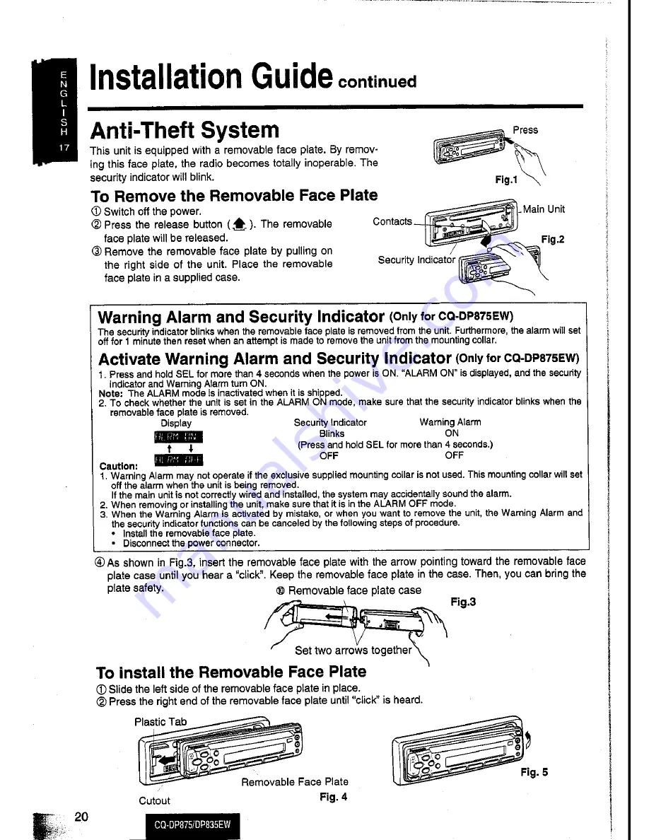 Panasonic CQ-DP835EW Operating Instructions Manual Download Page 19