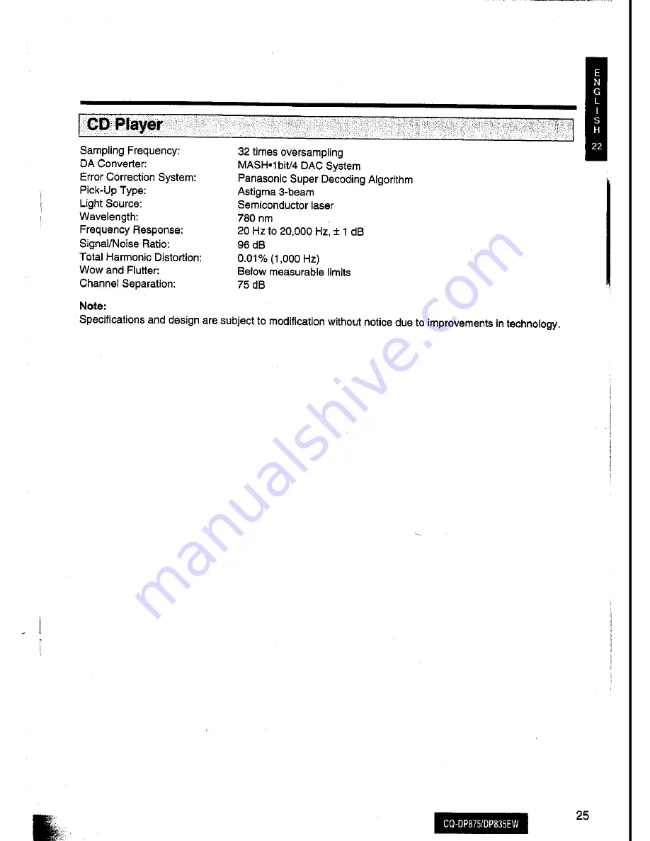 Panasonic CQ-DP835EW Operating Instructions Manual Download Page 24