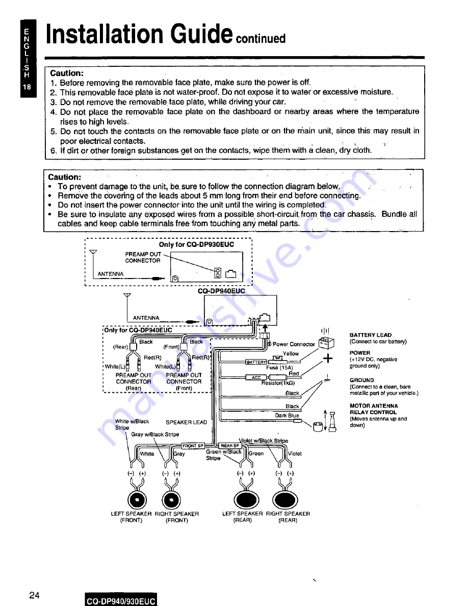 Panasonic CQ-DP930 Operating Operating Instructions Manual Download Page 24