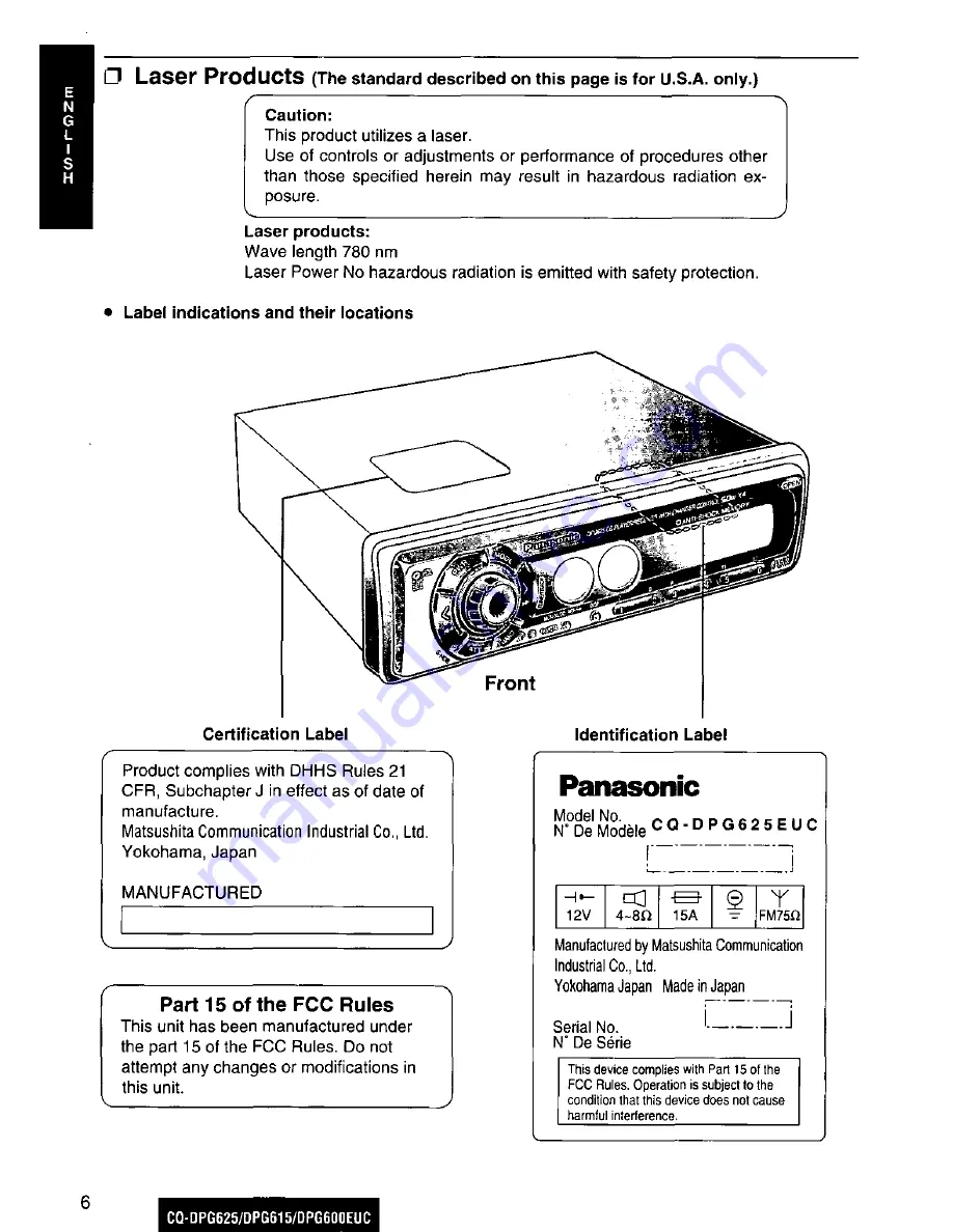 Panasonic CQ-DPG600 Operating Скачать руководство пользователя страница 6