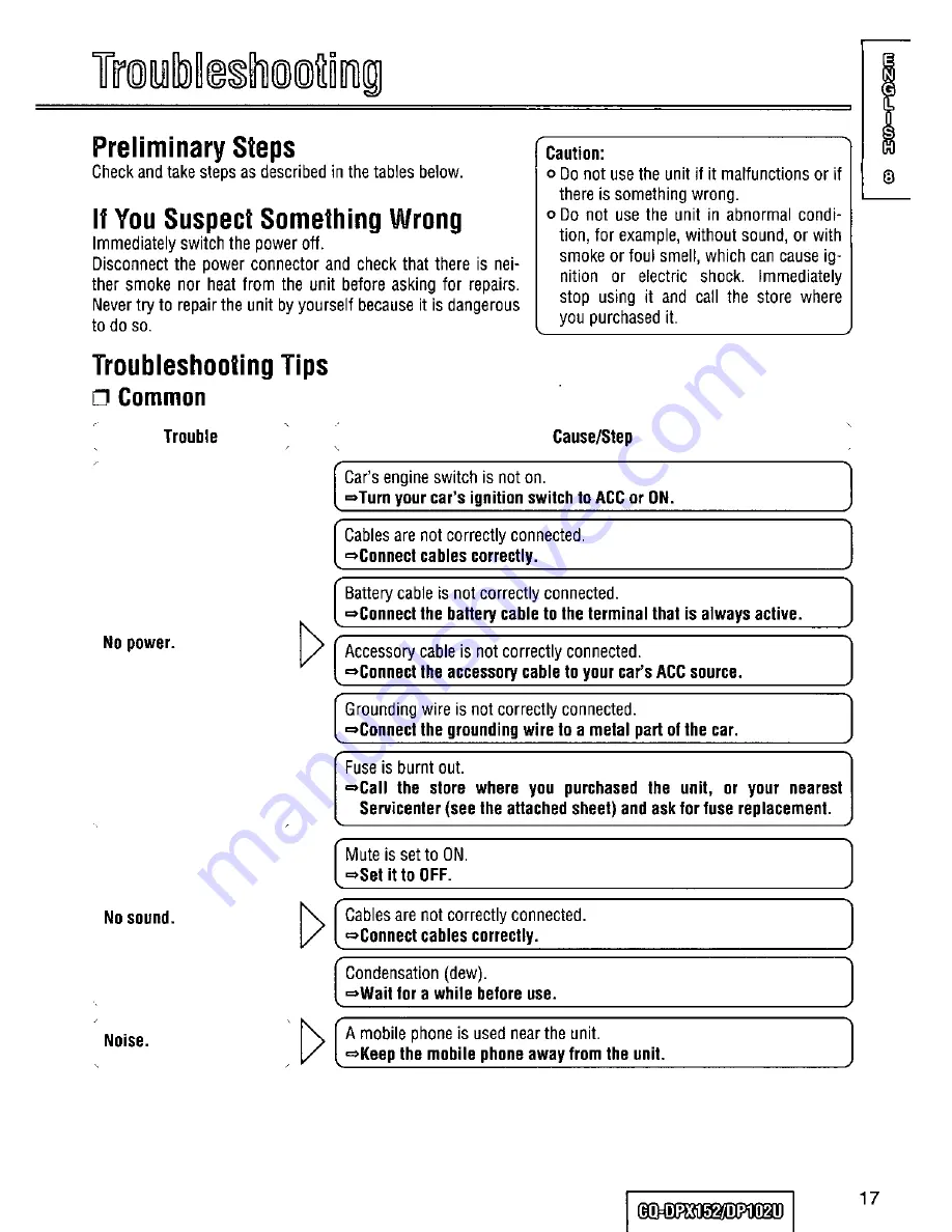 Panasonic CQ-DPX152 Operating Instructions Manual Download Page 17