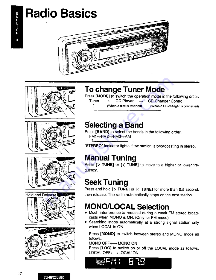 Panasonic CQ-DPX35 Operating Instructions Manual Download Page 12