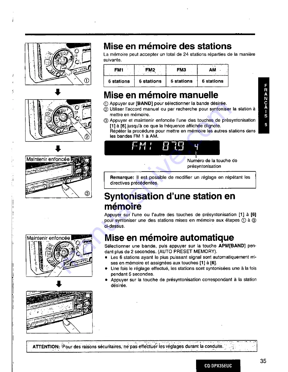 Panasonic CQ-DPX35 Operating Instructions Manual Download Page 35