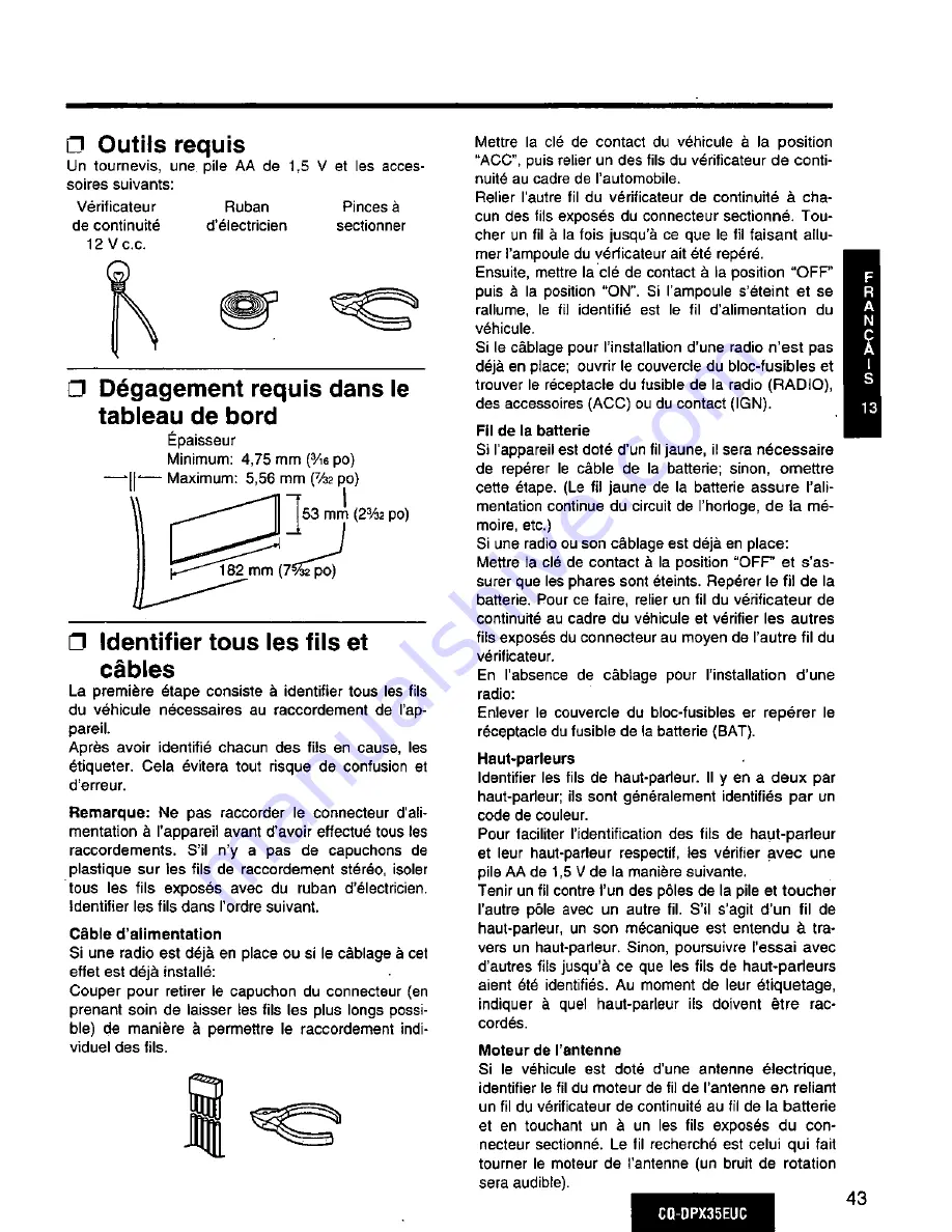 Panasonic CQ-DPX35 Operating Instructions Manual Download Page 43