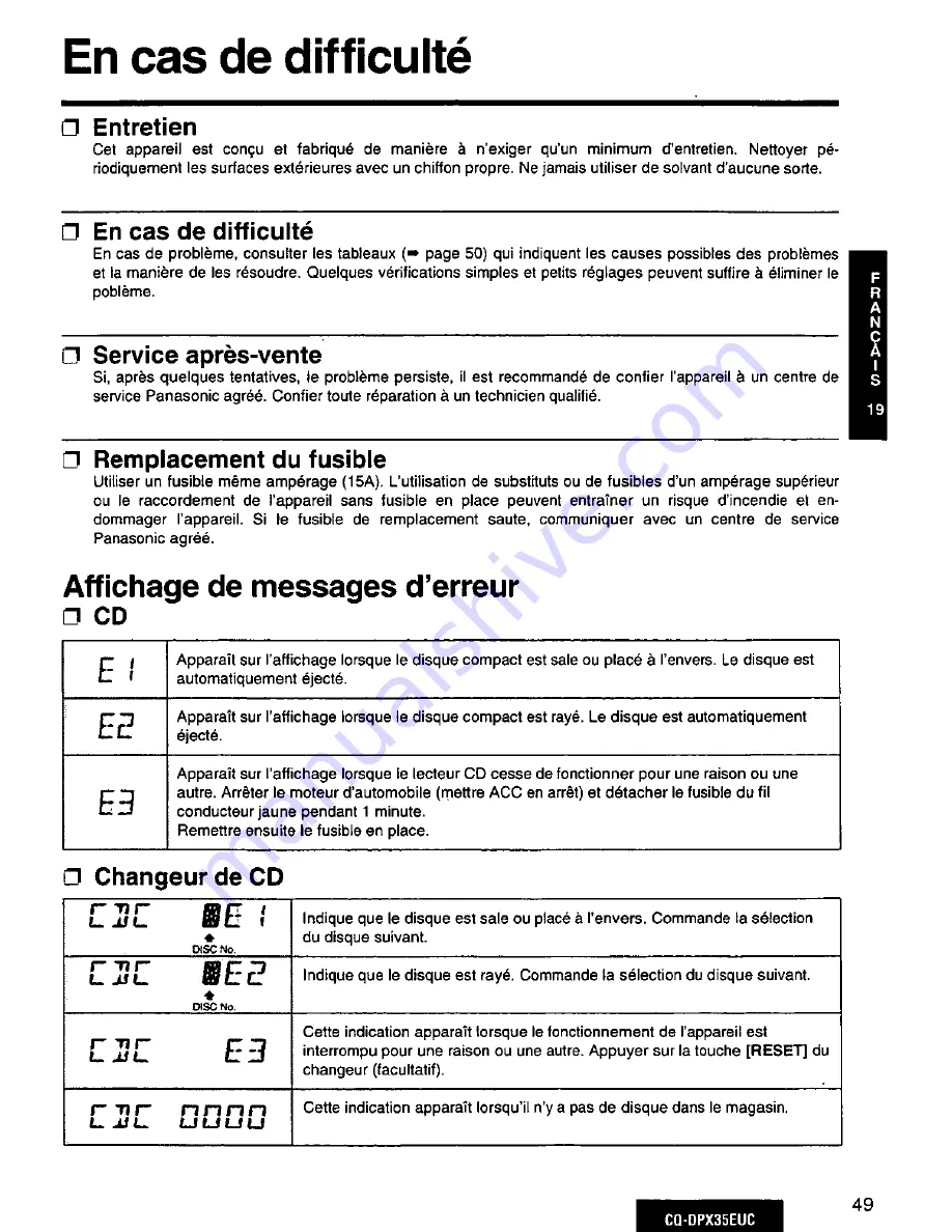 Panasonic CQ-DPX35 Operating Instructions Manual Download Page 49