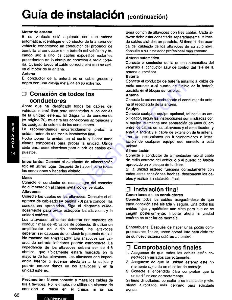 Panasonic CQ-DPX35 Operating Instructions Manual Download Page 66