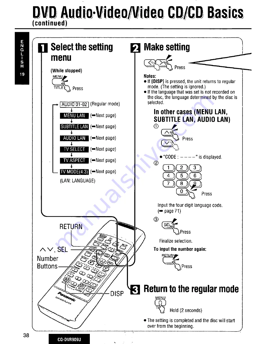 Panasonic CQ-DVR909U Operating Manual Download Page 38