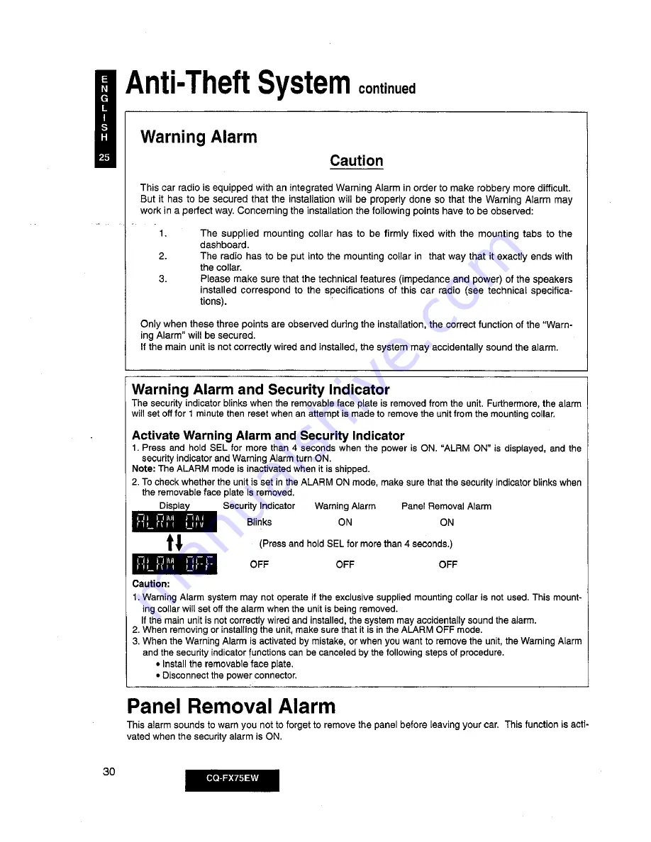 Panasonic CQ-FX75EW Operating Instructions Manual Download Page 29