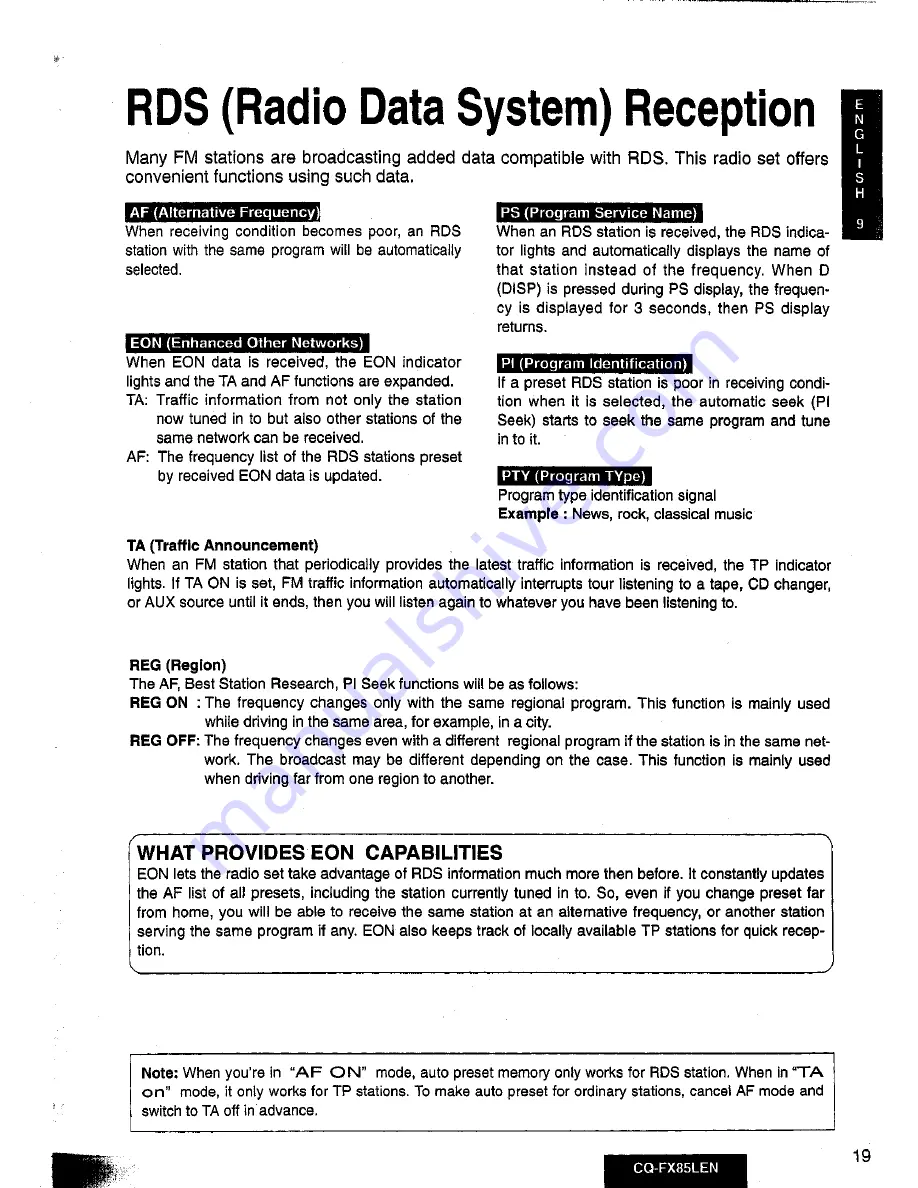 Panasonic CQ-FX85LEN Operating Instructions Manual Download Page 12