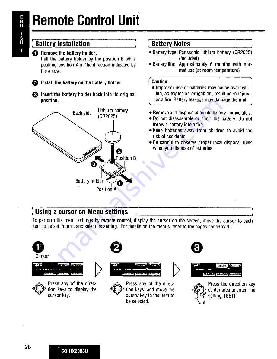 Panasonic CQ-HX2083U Operating Manual Download Page 28