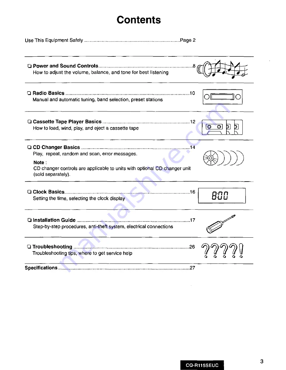 Panasonic CQ-R115SEUC Operating Manual Download Page 3