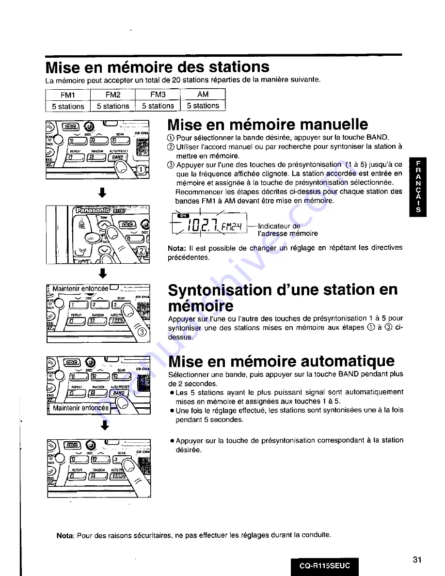 Panasonic CQ-R115SEUC Operating Manual Download Page 31