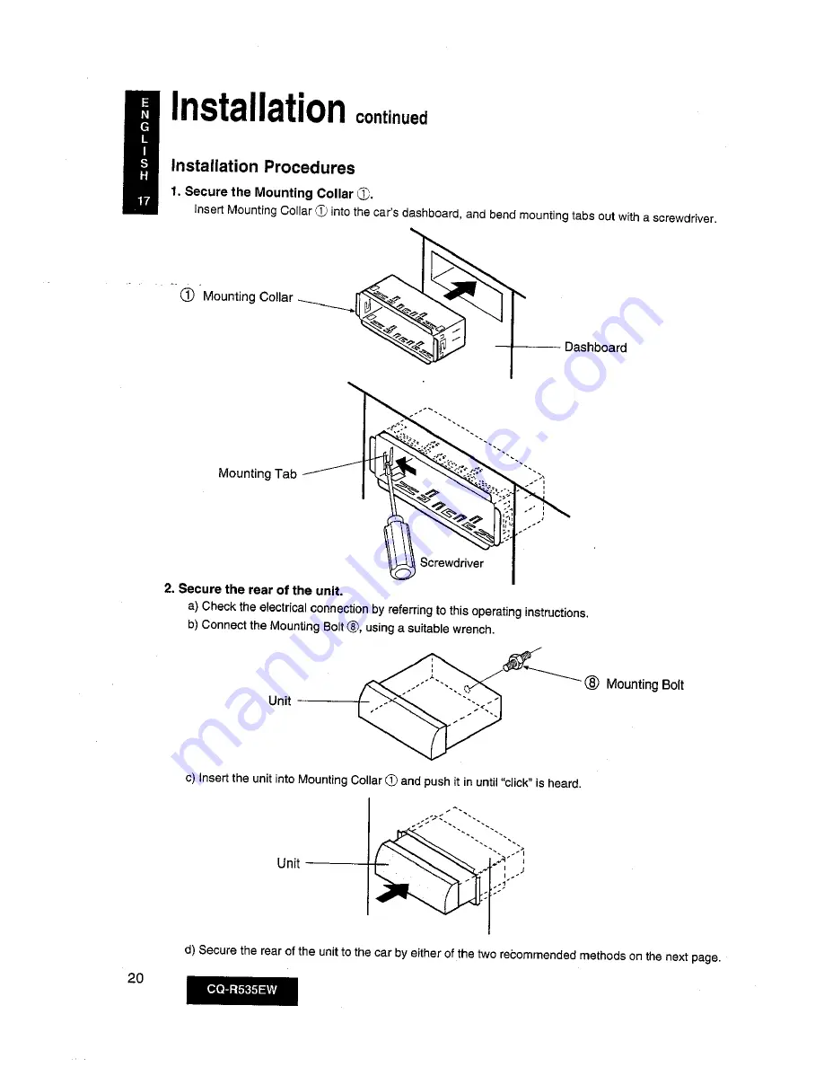 Panasonic CQ-R535EW Operating Instructions Manual Download Page 20