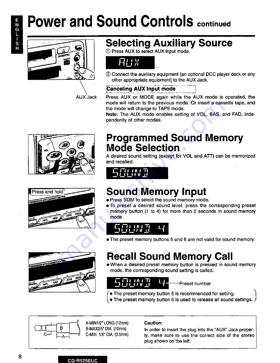 Panasonic CQ-R925 Operating Скачать руководство пользователя страница 8