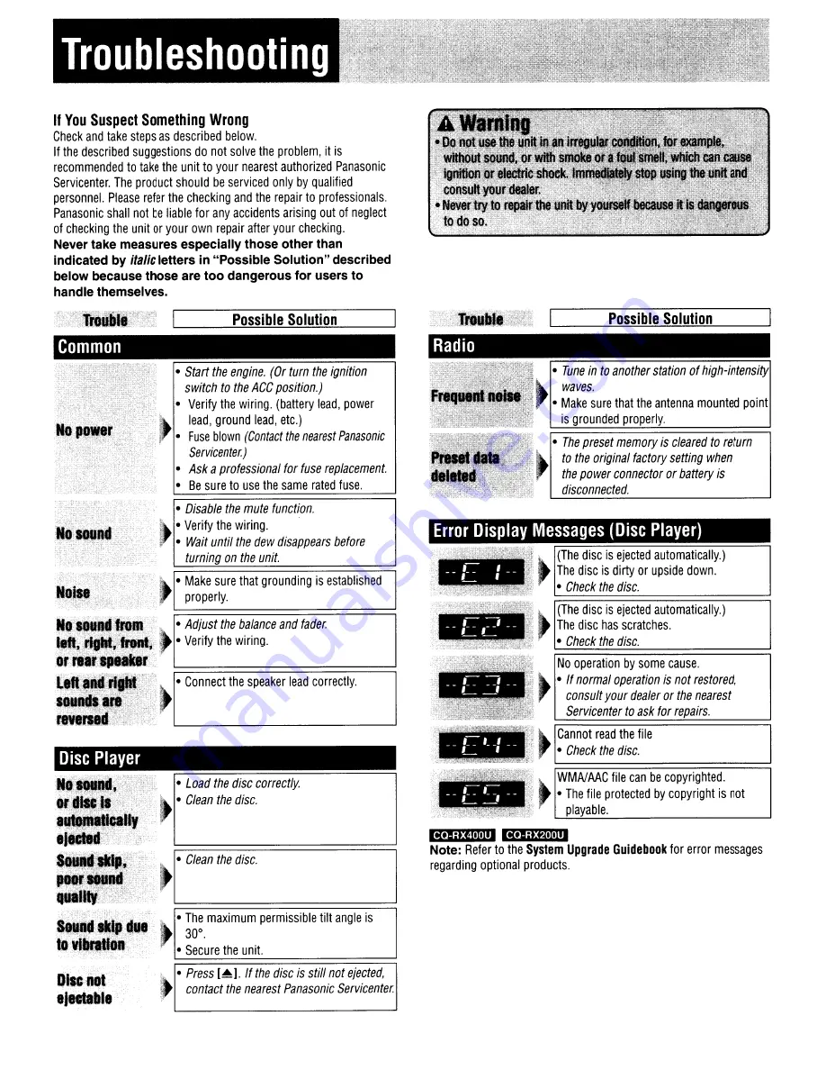 Panasonic CQ-RX100L Operating Instructions Manual Download Page 21