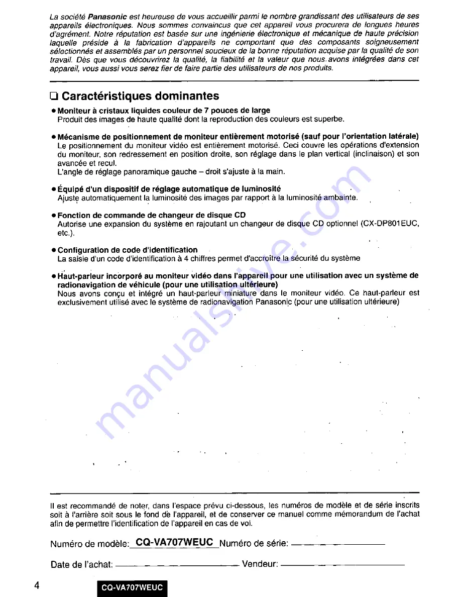 Panasonic CQ-VA707W Operating Manual Download Page 4