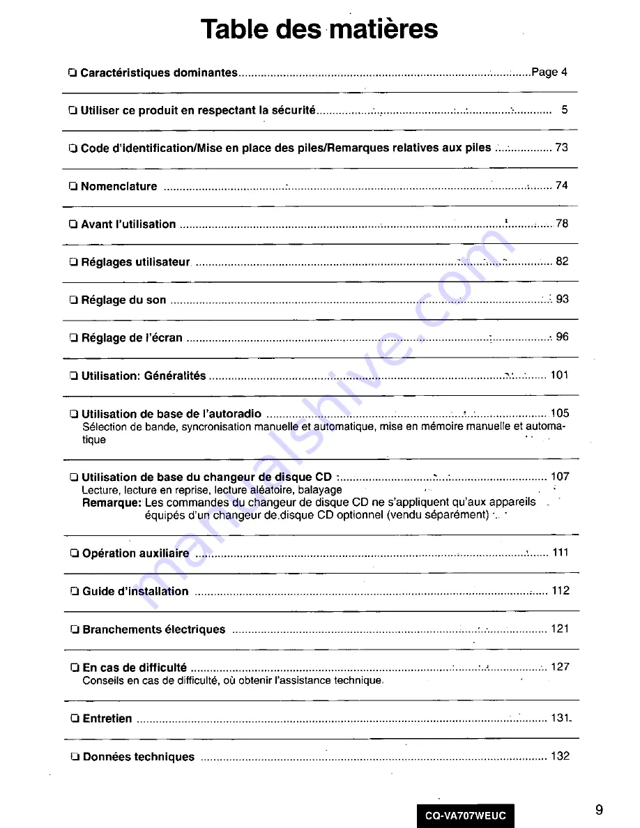 Panasonic CQ-VA707W Operating Manual Download Page 9