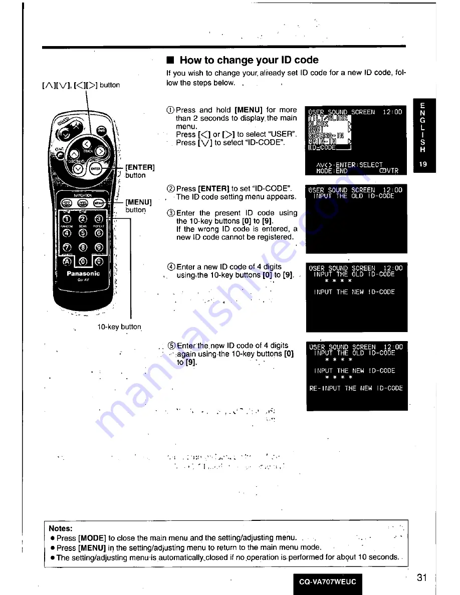 Panasonic CQ-VA707W Operating Manual Download Page 31